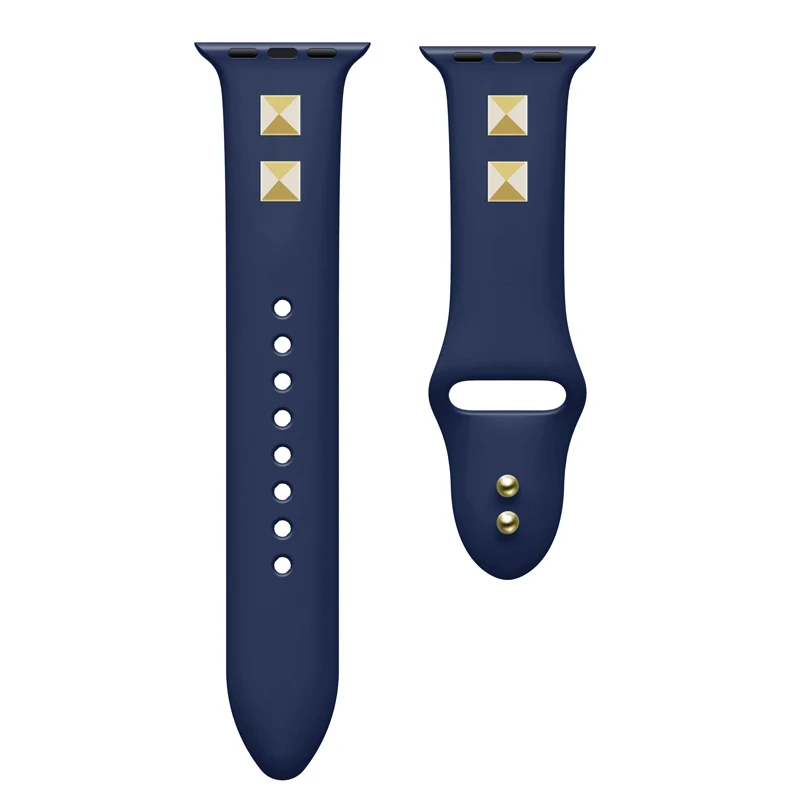 Midnight blue Мягкий спортивный силиконовый ремешок для Apple Watch ремешок 44 мм 40 мм 42 мм 38 мм браслет для iwatch 4 3 2 1 панк заклепки Стиль Ремешки для наручных часов - Цвет ремешка: Midnight blue