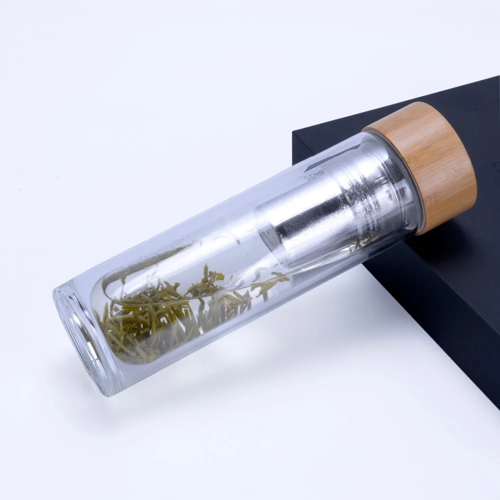 500 мл крышки из бамбука BPA бесплатно стеклянная бутылка для воды с infuser|Другие
