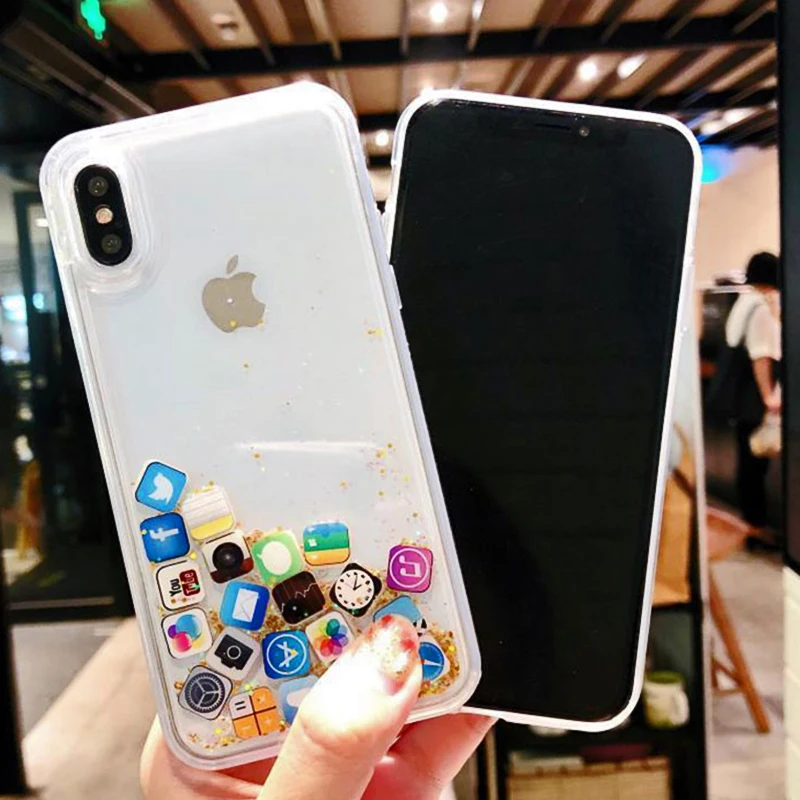 Чехол с приложением Quicksand для iPhone 6, 6 S, 7, 8 Plus, X, XR, XS Max, динамический жидкий жесткий чехол из поликарбоната, чехол с улыбающимся лицом, милый чехол для девочки, водонепроницаемый