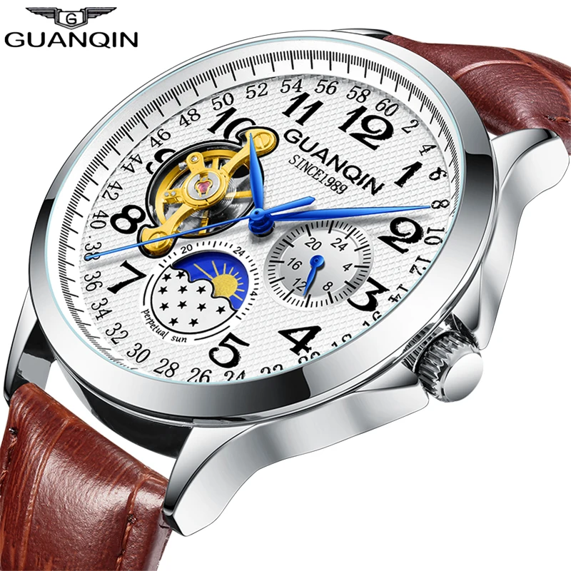 

2019 Fashion GUANQIN Mens Watches Top Brand Luxury Skeleton Watch Men Sport Leather Tourbillon Automatic Mechanical Wristwatch