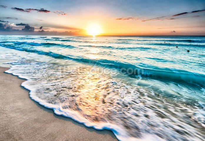 

Custom landscape wallpaper, Beautiful sunrise over beach in Cancun 3D Wallpaper for living room bedroom TV wall papel de parede