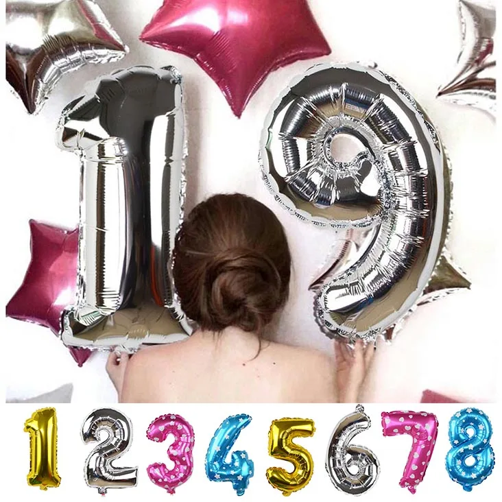 16/32 дюймовые шары из фольги с цифрами золотого и серебряного цвета баллоны гелием