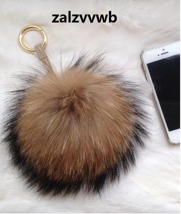 Брелок zalzyywb12CM из меха енота большой размер настоящий помпон лисьего брелок