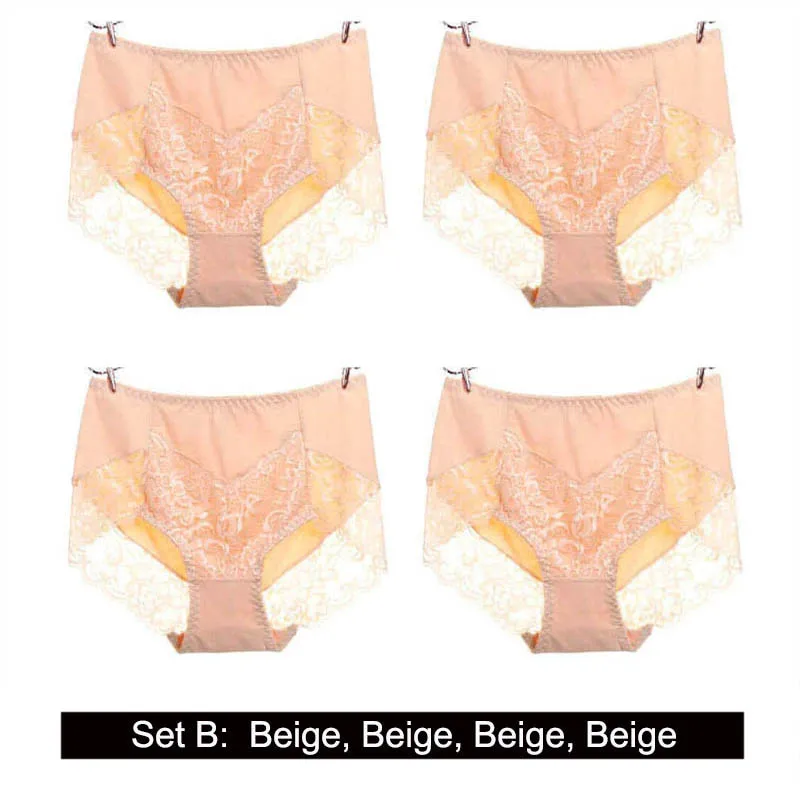 Set B 4pieces BllooBeell, 4 шт., женское хлопковое нижнее белье, трусики для девушек, сексуальные кружевные трусы, выдалбливают, высокая средняя посадка, дамское нижнее белье, большой размер - Цвет: Set B 4pieces