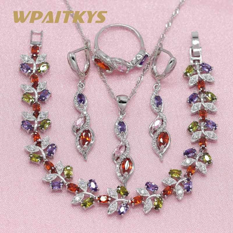 Женские вечерние наборы ювелирных изделий серебристого цвета многоцветные