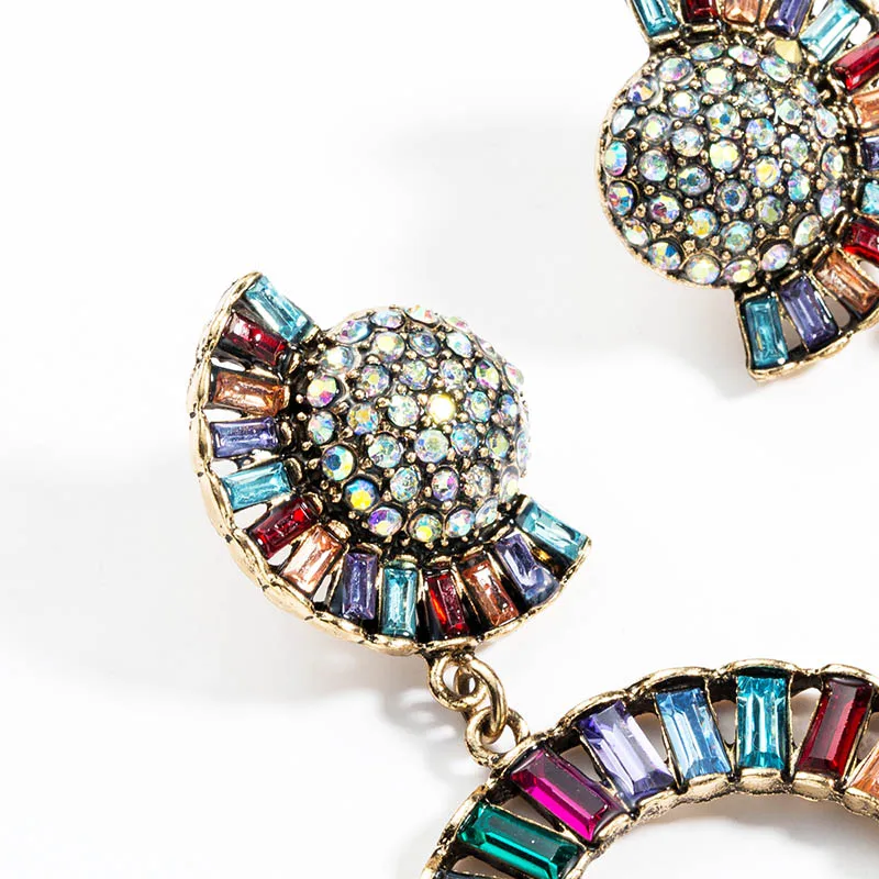 Роскошные Разноцветные полые круглые хрустальные висячие серьги золотого цвета