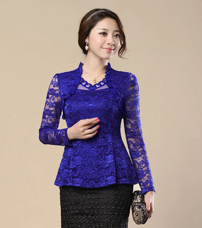 Новая мода renda blusas femininas, Женская кружевная рубашка, открытая кружевная блузка, рубашка для женщин, большие размеры, цветочные кружевные топы