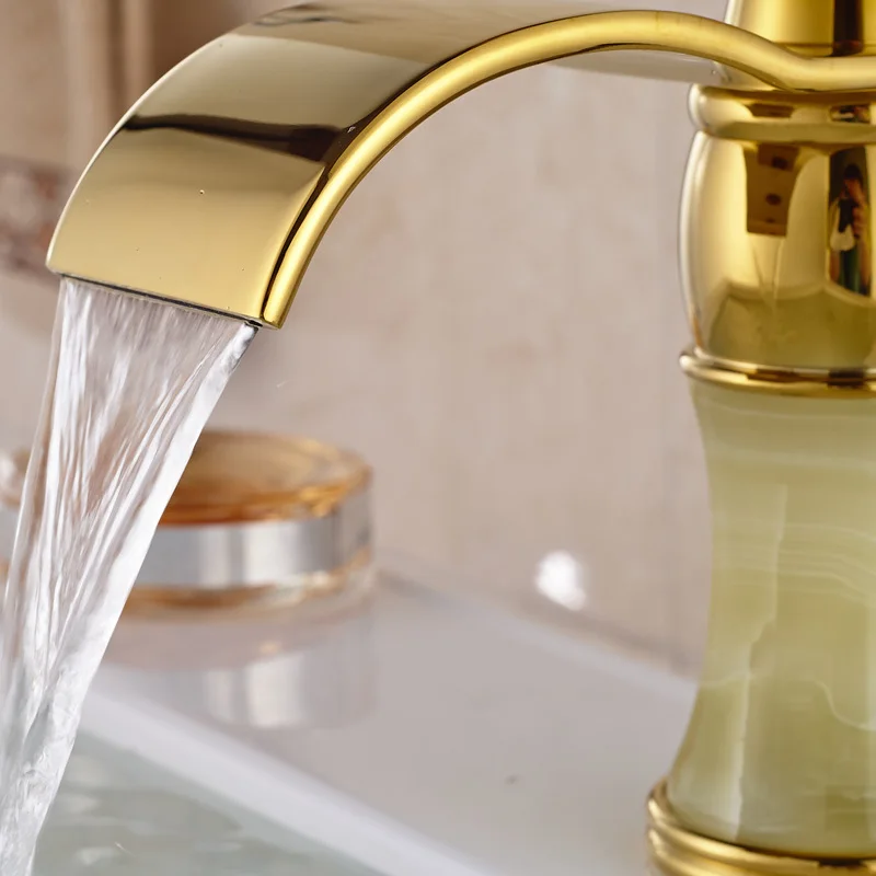 Золотой и мрамор водопад кран раковины палуба гора один ручкой латунь смесители