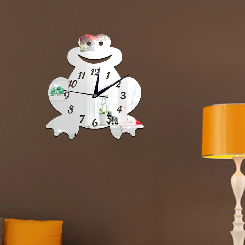 Frog Wall Clock New Arrival Digital 3D Environmental Protection Mute Children Room Cartoon Animal Mirror Sticker | Дом и сад