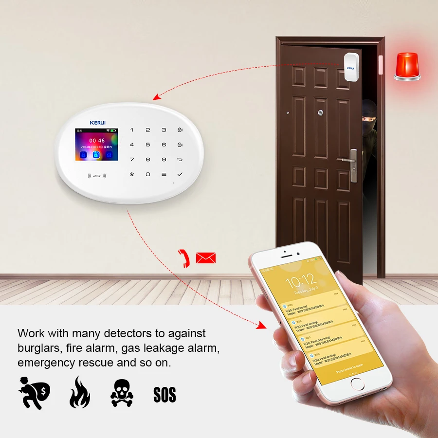 KERUI W20 433MHZ Беспроводная WiFi GSM охранная сигнализация телефон приложение RFID карта