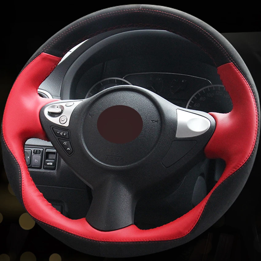 Car Steering Wheel Cover Black Suede Red Genuine leather for Infiniti FX FX35 FX37 FX50 Nissan Juke Maxima 2009-2014 Sentra | Автомобили и