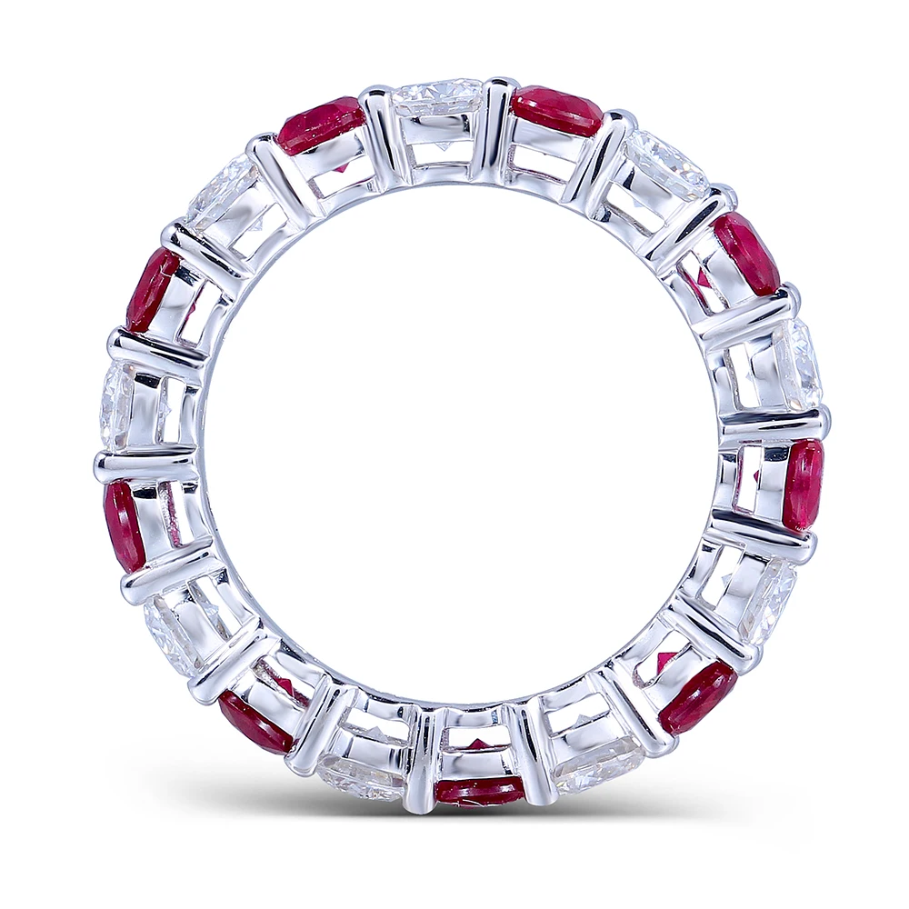 TransGems Роскошные 14 К белого золота Лаборатория Grown Moissanite и натуральный сапфир рубин полный Вечность Обручальное для женщин