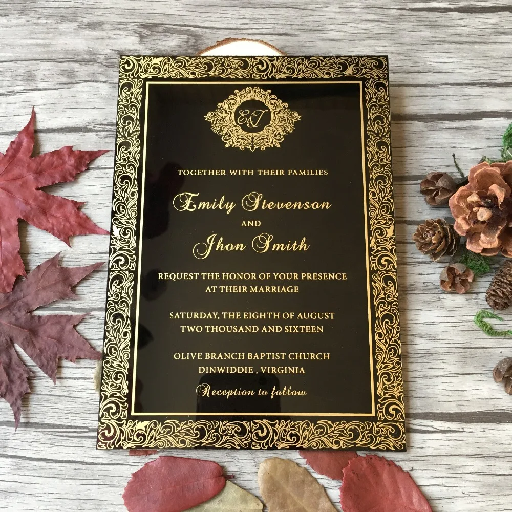 

Customized 5X7inch 100pcs per lot Royal style Black Acrylic Wedding Invitation Card Acrylic Invitations