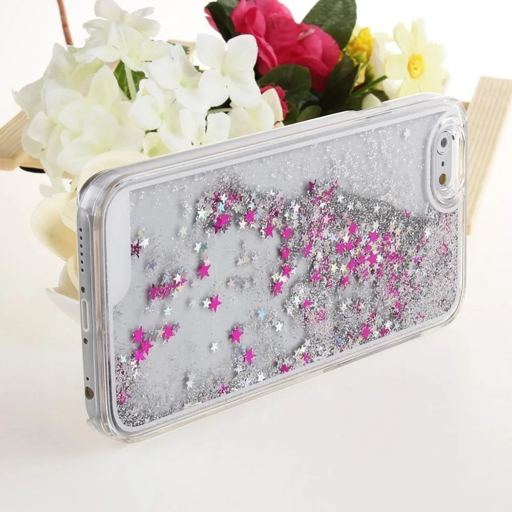 Жесткий чехол с блестящими звездами динамическим жидким песком прозрачный для