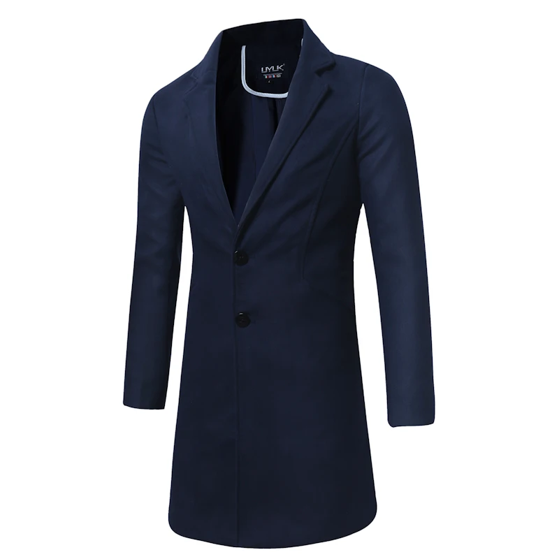 Navy blue Осенне-зимнее мужское длинное пальто, тонкое корейское модное шерстяное пальто, большой размер, Повседневная Деловая одноцветная Мужская jacket-5XL - Цвет: Navy blue