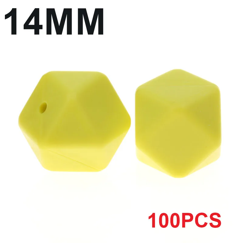 60 Lemon Yellow Fkisbox, Bpa бесплатно, 14 мм, 100 шт., силиконовые шестигранные бусины, детские жевательные прорезыватели, прорезыватели, ожерелье, соска, цепочка, сделай сам, подарок для малышей - Цвет: 60 Lemon Yellow