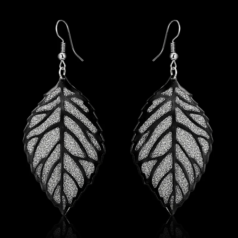Модные богемные висячие серьги с серыми листьями дерева длинные для женщин