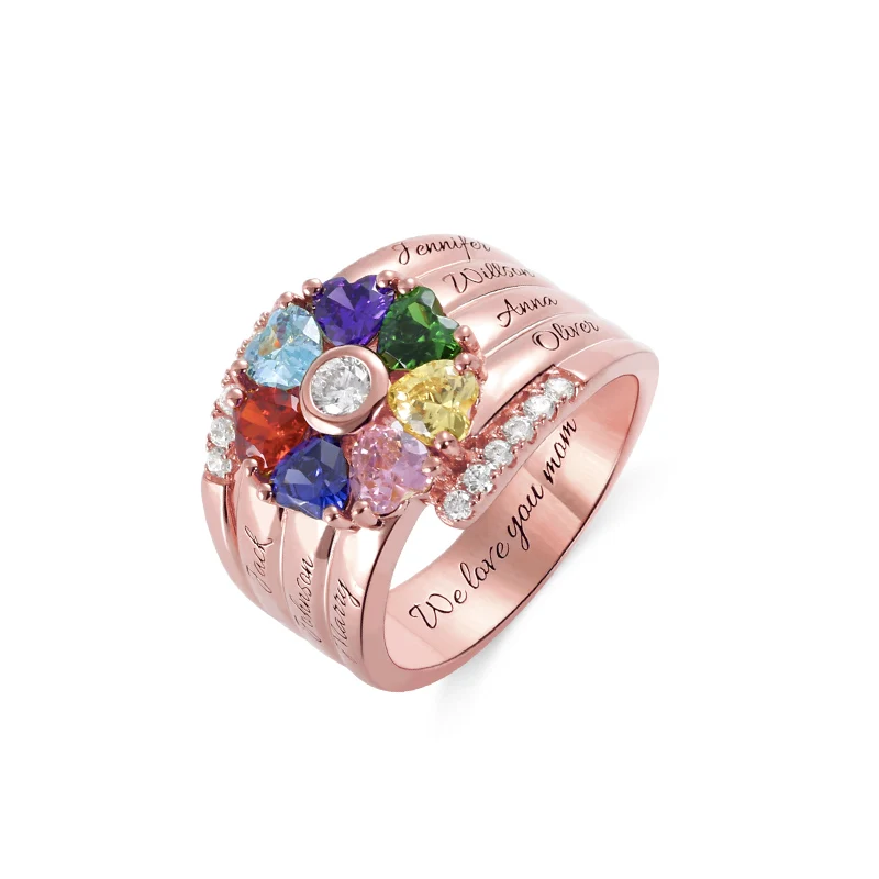 

AILIN Personalized Rose Gold Color Birthstone Rings Mothers Day Rings Heart Birthstone Ring For Mothers Day Jewelry