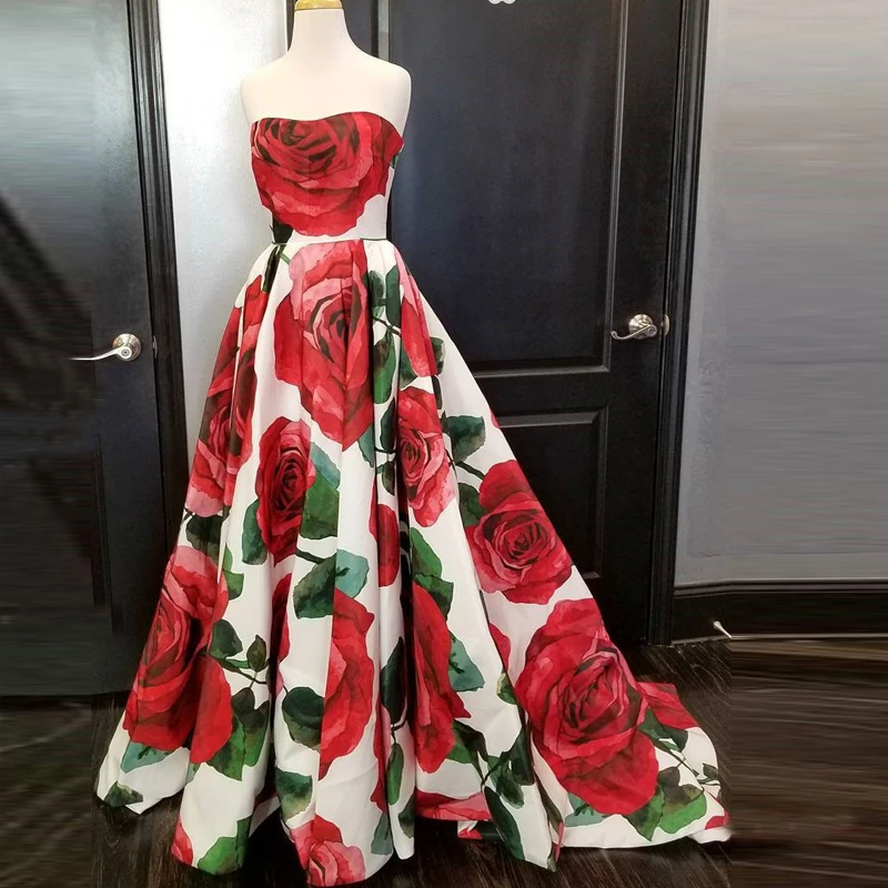 Сексуальное красное вечернее платье с цветочным принтом 2020 элегантное атласное