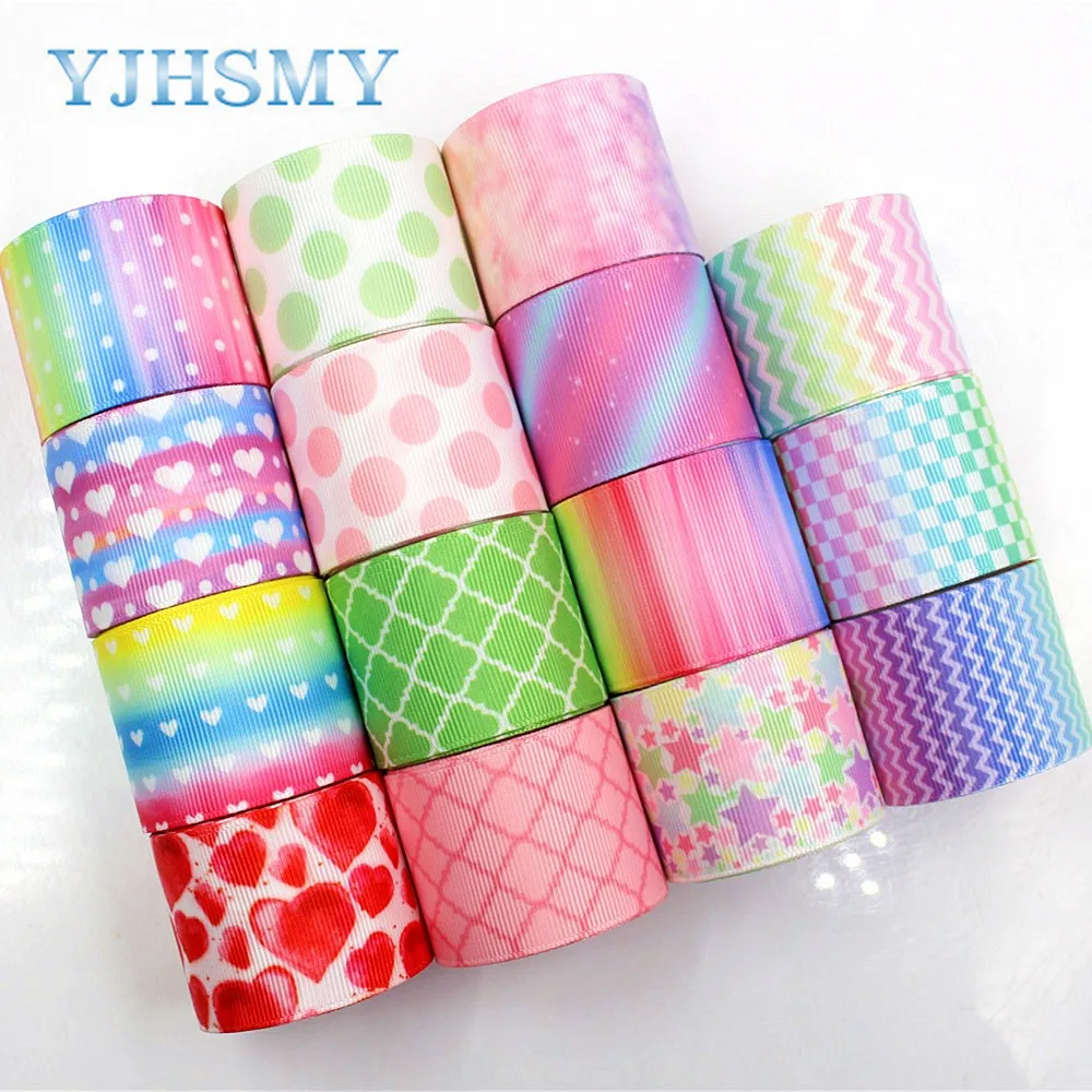 

YJHSMY,C-171227-408,38 mm 5 Yards heart geometry Printed grosgrain ribbon,clothing accessories Webbing,DIY handmade materials
