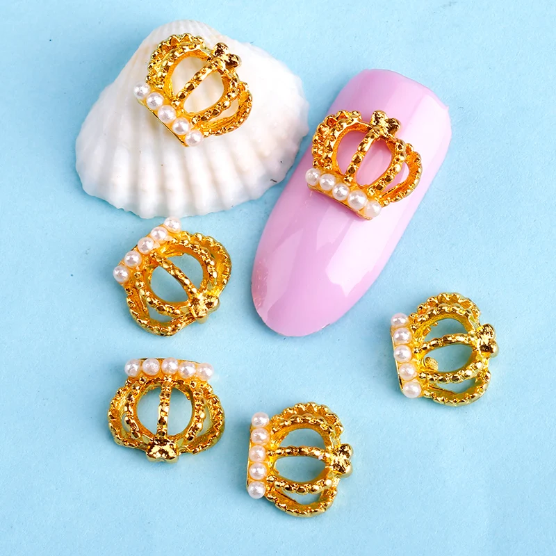 Blueness 10Pcs/lot 3D Glitter Nail Tools Alloy Rhinestone Decoration Gold Crown Design Tips Studs Wholesales TN553 | Красота и