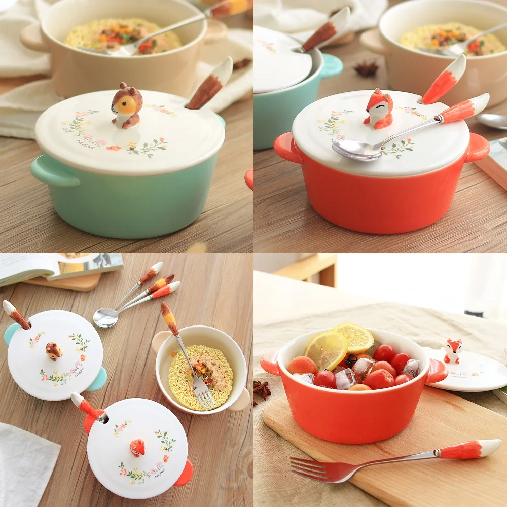 Мультфильм Животные Творческий мгновенный миска для лапши с крышкой
