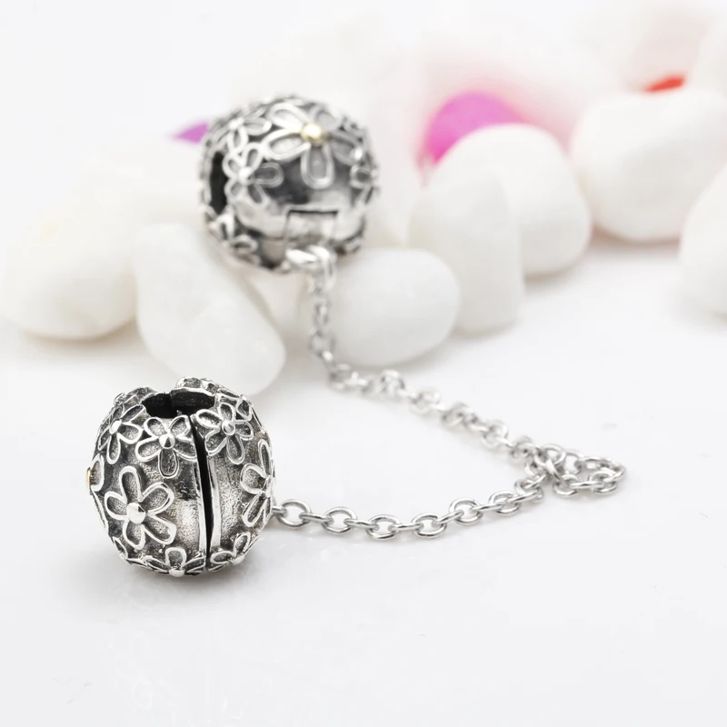 2018 Настоящее серебро 925 проба нить бисера Лук безопасная цепь с очаровательные