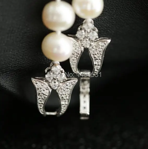 

Natural Pearls Necklace S925 Silvers Flower Clasp Czech Dia- Mond Long Necklace Women's Pearl Jewelry Top Quality Girl's Gift