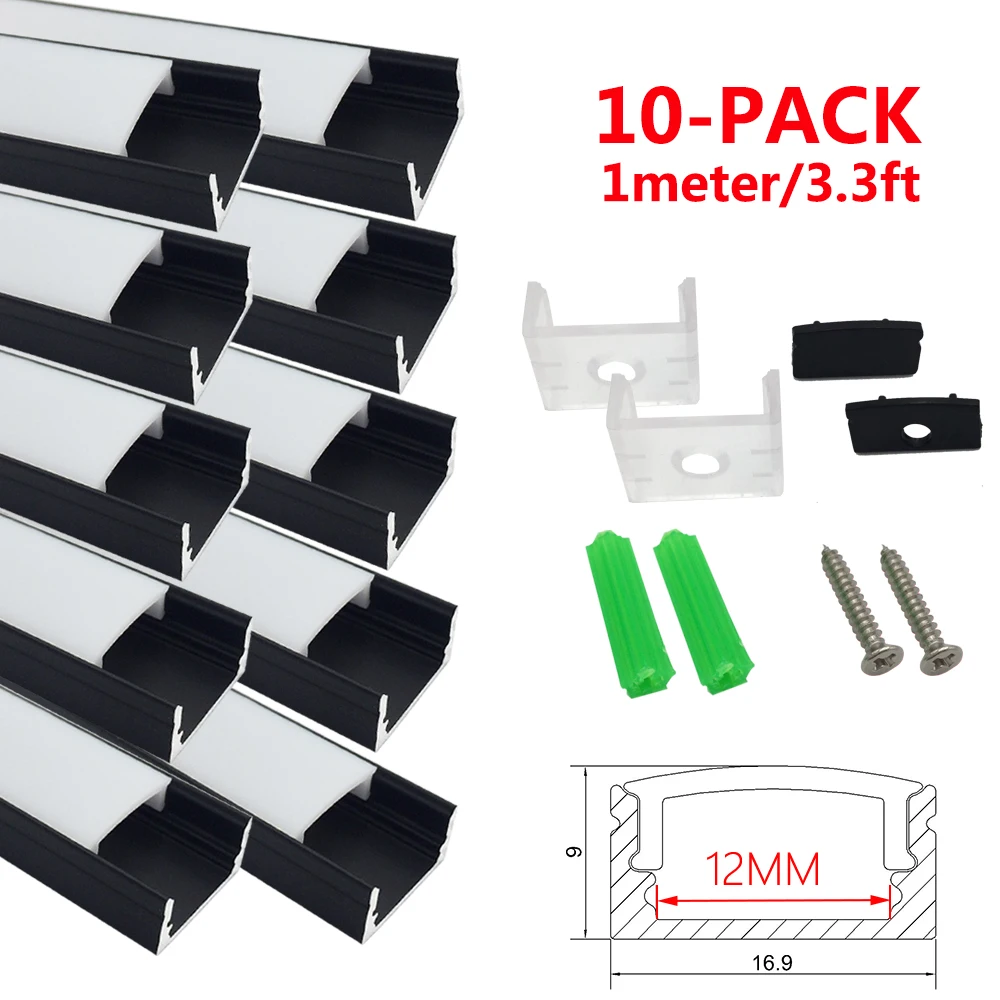 Алюминиевый светодиодный канал для светодиодной ленты UnvarySam 10-Pack 3.3ft/1 м 9x17 мм Серебристый u-образный внутренний Ширина 12 мм светодиодный алюминиевый профиль
