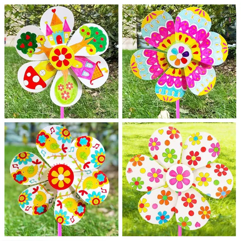 Happyxuan 8 шт./Партия DIY Pinwheels Spinner Набор для девочек игрушка-раскраска креативный рисунок и живопись детская бумага ручной работы развивающие