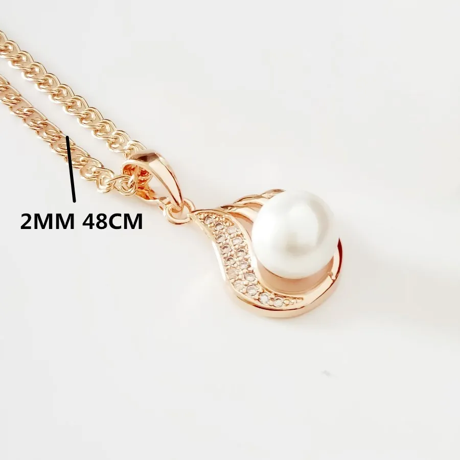 with 48cm chain Новинка, Круглый Кулон, Женские Ювелирные изделия, кулон, розовое золото 585, ювелирное изделие, роскошное ожерелье с искусственным жемчугом, кулоны - Окраска металла: with 48cm chain