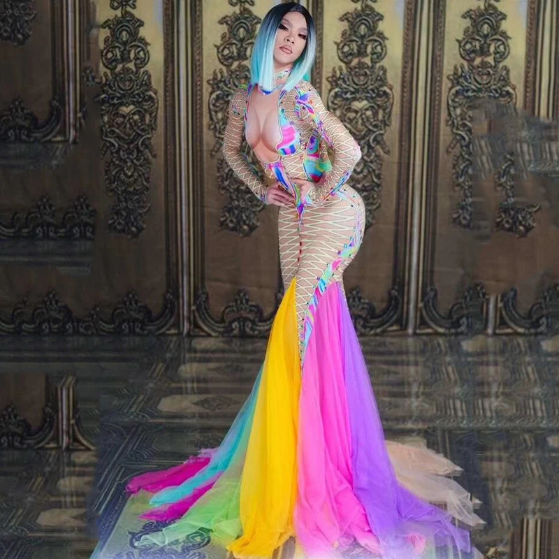 Новая Стразы платье сценический костюм разноцветное для маленьких детей Длинный