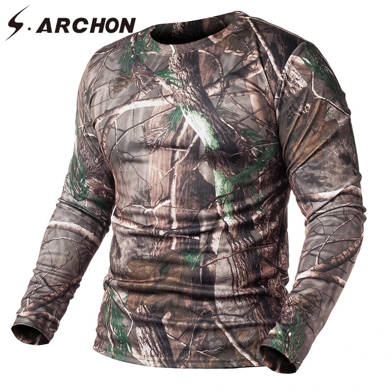 

S.ARCHON Spring Tactical Camouflage Long Sleeve T Shirts Men Military Quick Dry O Neck Combat T Shirt Multicam Camo Army Shirts