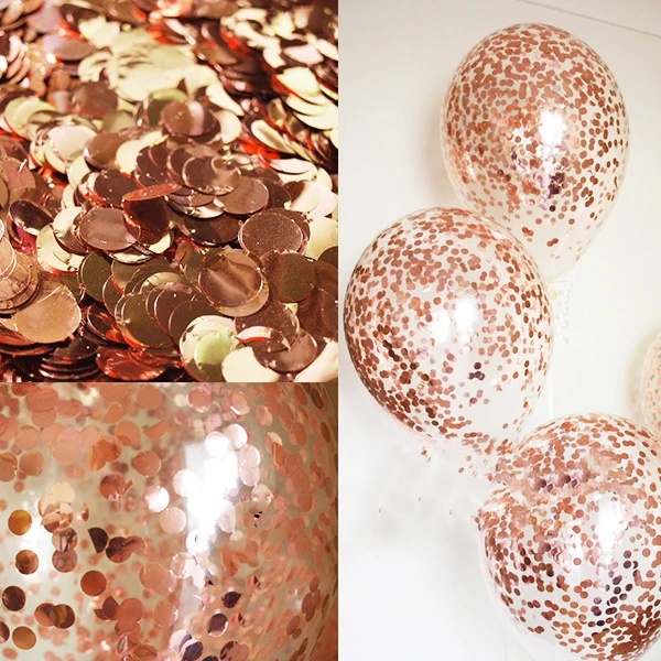 10 шт Розовое золото латексные шары цвета шампанского с золотыми конфетти