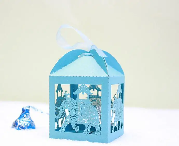 100 шт. коробка конфет в виде слона с лазерной резкой коробки для шоколада лентой