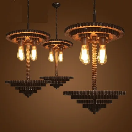 Лофт стиль деревянный железный Droplight креативная Механическая Шестерня Edison