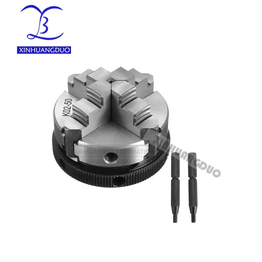 

K02-50 50mm Manual Self Centering M14 Thread Mount Reversible Jaws Mini 2" 4 Jaw Lathe Chuck Cartridge+ 2pcs Lock Rod