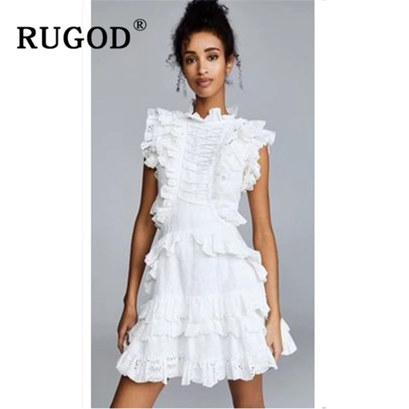 Женское винтажное платье RUGOD белое Элегантное без рукавов с двойными оборками и
