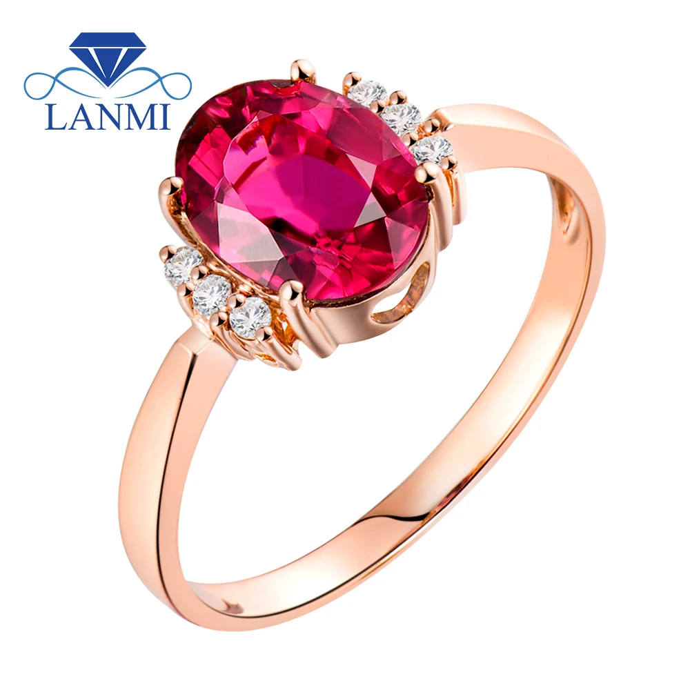 

Fine Jewelry Rings For Women 14K Rose Gold Ring Engagement Diamond Natural Oval 6x8mm Natural Tourmaline Stone Birthday Gift