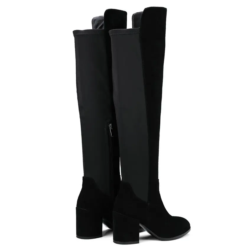 Женские мотоциклетные ботинки VINLLE замшевые облегающие сапоги на квадратном