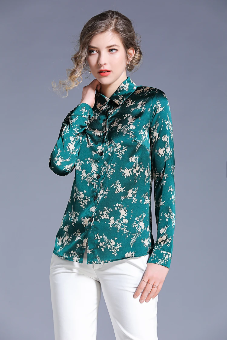 H han queen Blusas шифоновая блузка с длинным рукавом Женские топы и блузки размера плюс с длинным рукавом Свободная Повседневная рубашка с принтом для работы