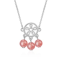 trendy pink strawberry quartz flower 925 sterling silver female pendant necklace wholesale jewelry no fade for women short chain