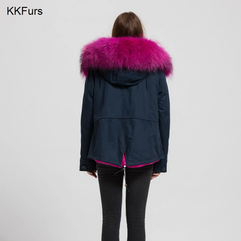 JKKFURS 2021 Новая женская куртка из натурального енота с большим воротником меховая