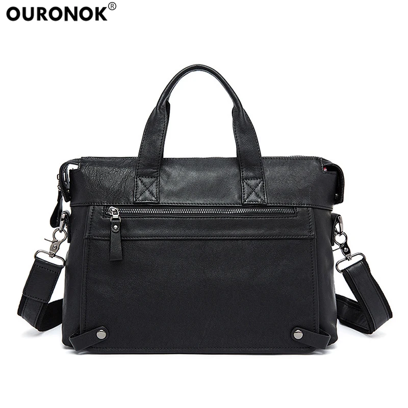 Мужская сумка из натуральной кожи OURONOK деловой портфель воловьей на плечо для