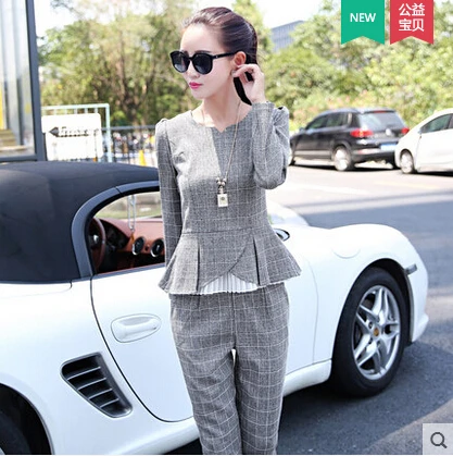 Новинка Осень 2019 модный Женский Повседневный клетчатый костюм из двух предметов