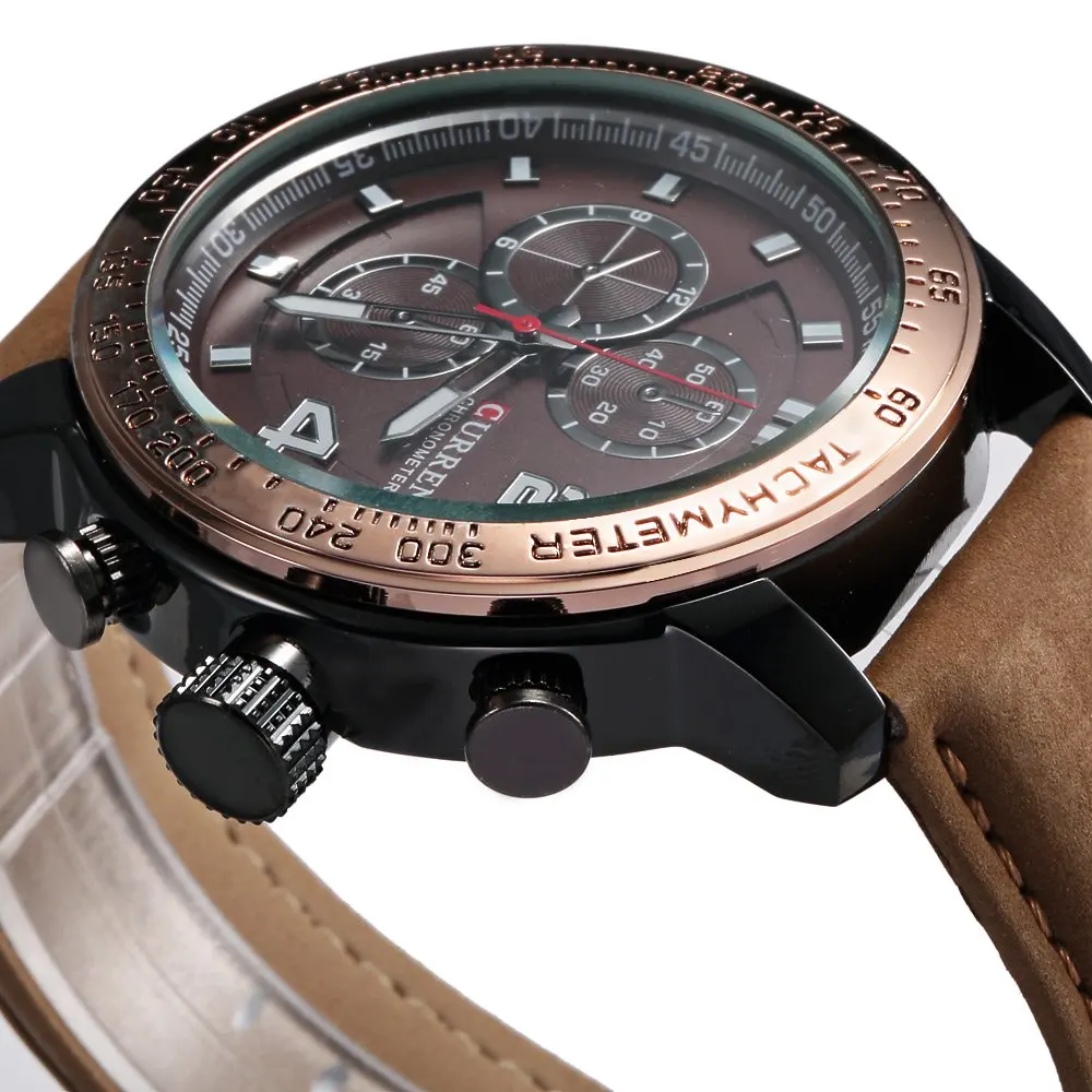 Мужские спортивные часы Curren роскошные повседневные кварцевые с кожаным ремешком