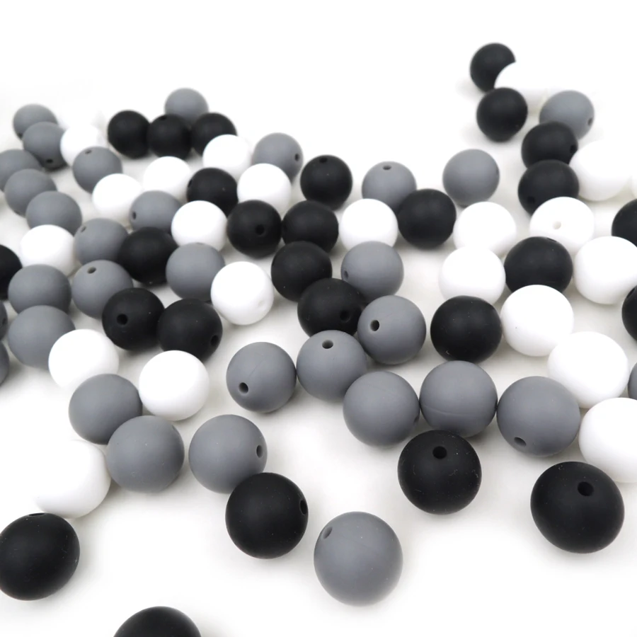 30 шт. Ассорти Классические Серые Черные и белые круглые силиконовые бусины 15 мм