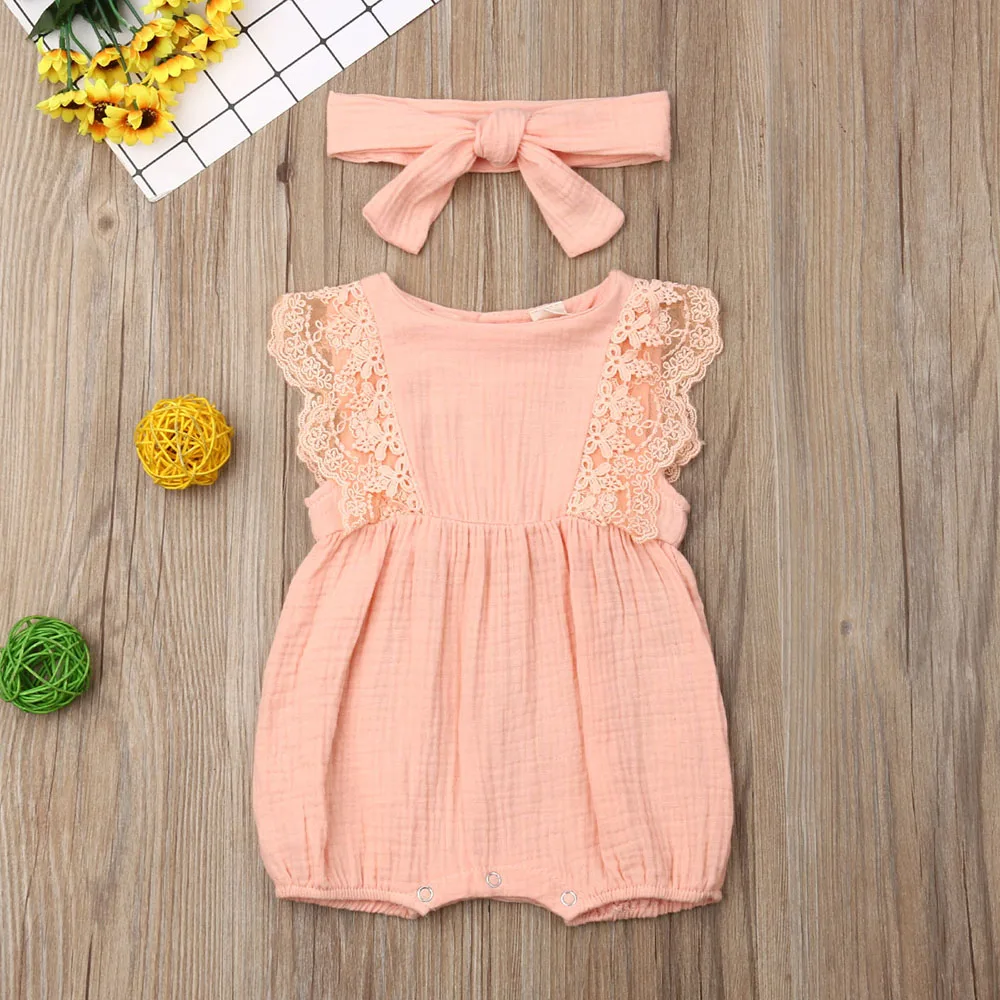 

Summer Newborn Kids Baby Girl Romper Ruffle Jumpsuit Sunsuit Headband Outfit Clothes 0-24 Months