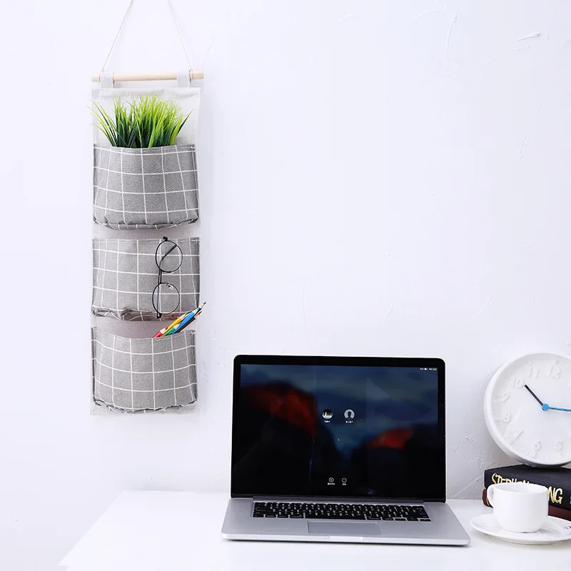 Льняная хлопковая ткань органайзер на дверь 3 кармана настенные Висячие Сумки