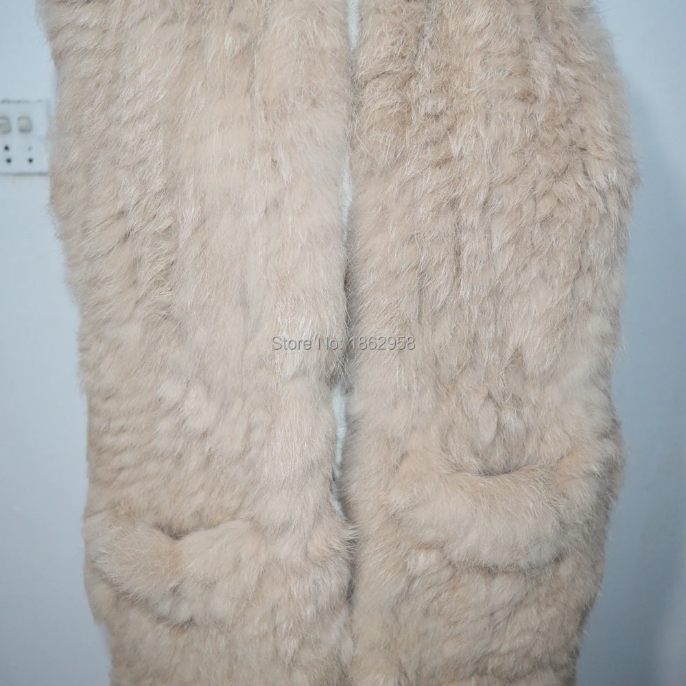 Free Shipping SJ650 2019 Light Camel Girls Hand Thick Knit Wholesale Factory Fur Scarf with Pockets |